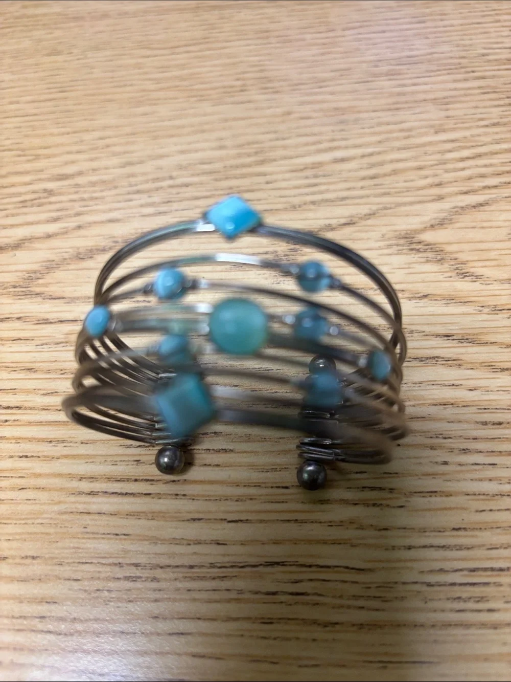 Silver Multi-Wire Cuff Bracelet with Turquoise Accents